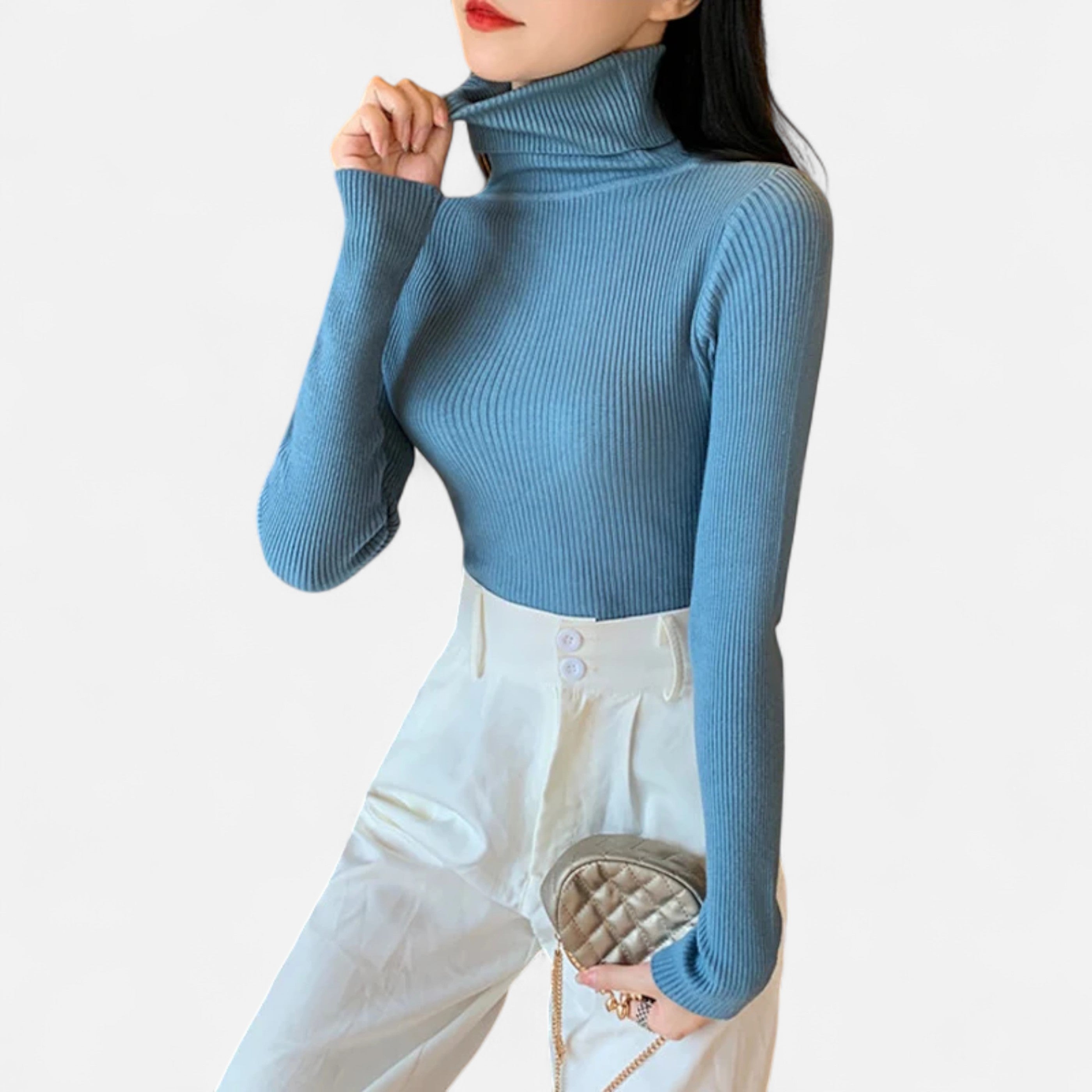 Women’s Ribbed Mock Neck Top - Slim Fit Long Sleeve Pullover