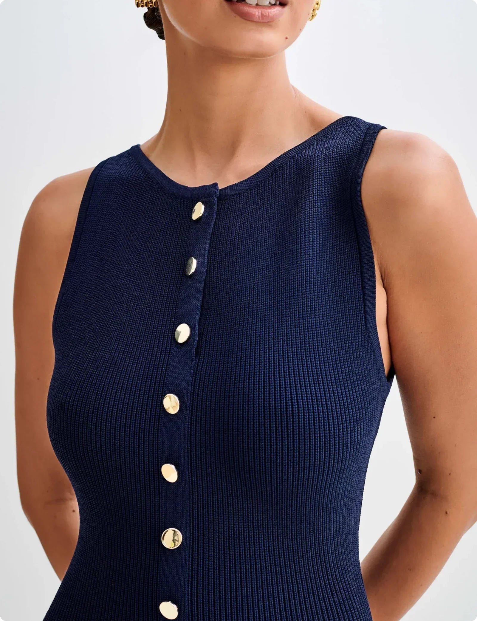 Primrose Button-Front Knit Midi Dress