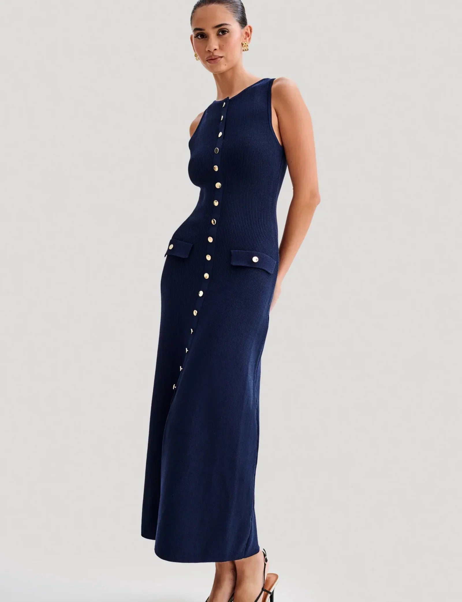 Primrose Button-Front Knit Midi Dress