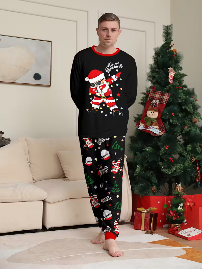 Men’s Santa Print Christmas Pajama Set - Long Sleeve Lounge Wear