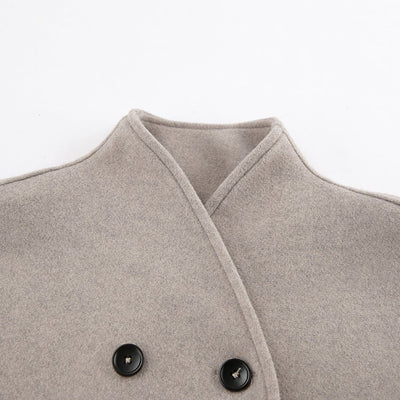 Women’s Short Double-Breasted Coat - Minimalist Tailored Winter Jacket