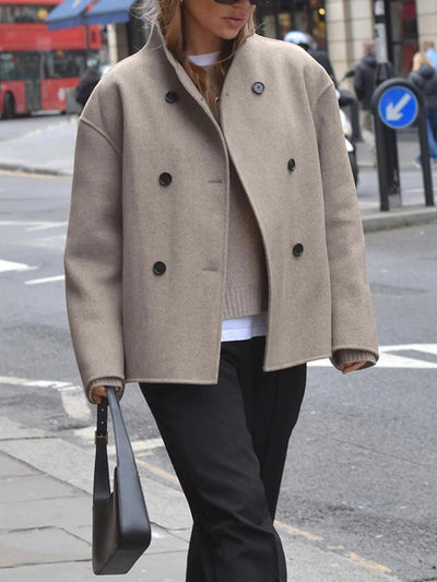 Women’s Short Double-Breasted Coat - Minimalist Tailored Winter Jacket
