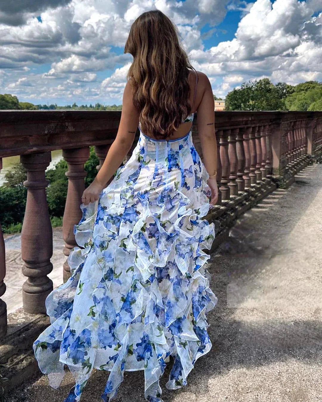 Dana - Blue Floral Tiered Maxi Dress