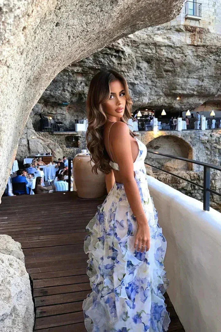 Dana - Blue Floral Tiered Maxi Dress