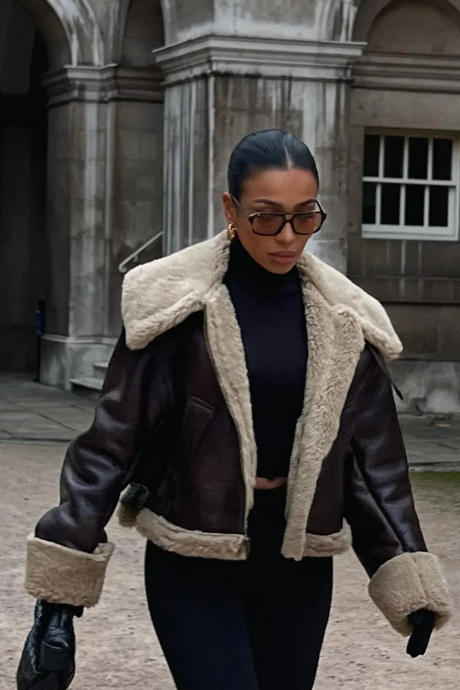 Women’s Faux-Suede Shearling Jacket – Oversized Fit