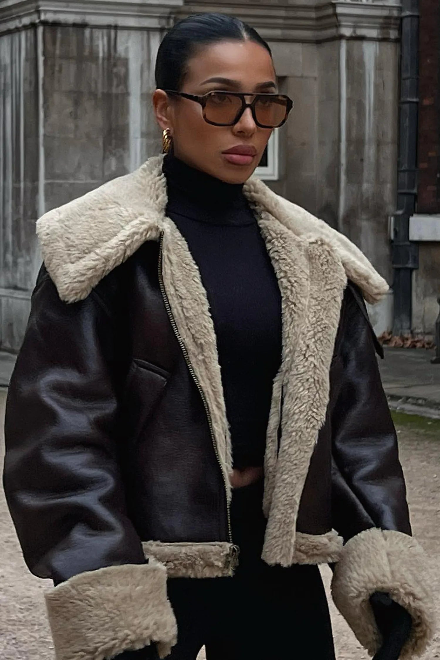 Women’s Faux-Suede Shearling Jacket – Oversized Fit