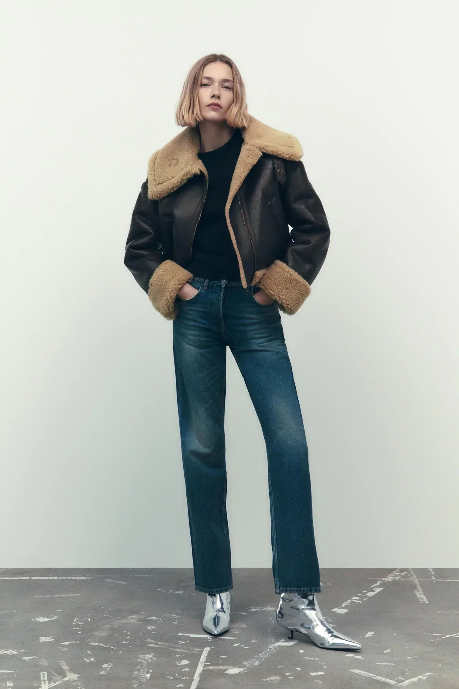 Women’s Faux-Suede Shearling Jacket – Oversized Fit