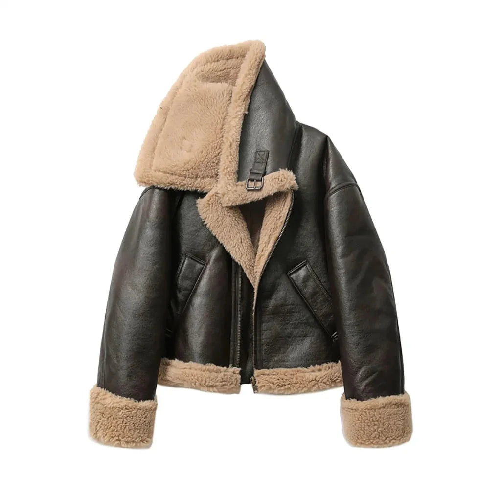 Women’s Faux-Suede Shearling Jacket – Oversized Fit
