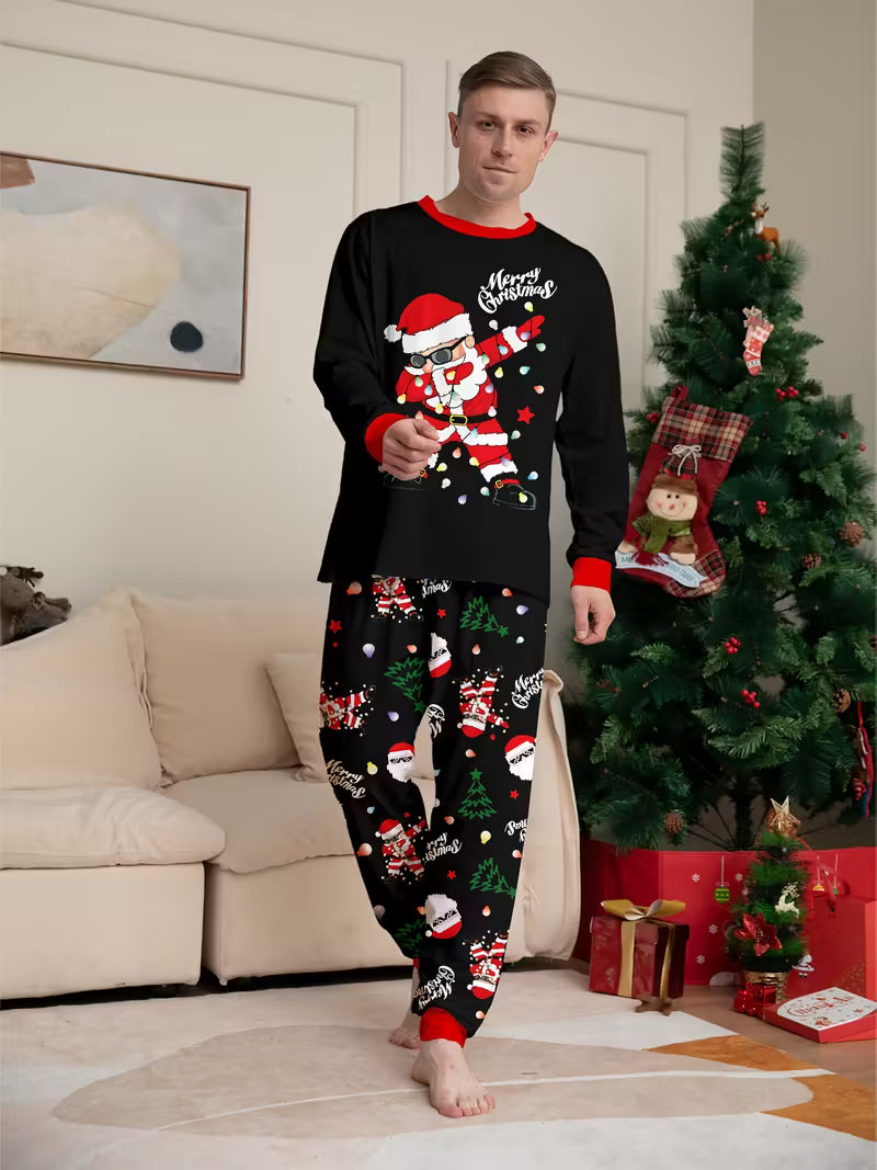 Men’s Santa Print Christmas Pajama Set - Long Sleeve Lounge Wear