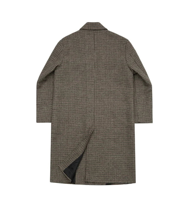 Men’s Houndstooth Overcoat - Classic Long Checked Coat