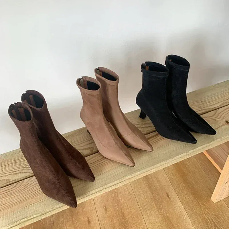 Women’s Pointed Toe Stiletto Ankle Boots - Elegant High Heel