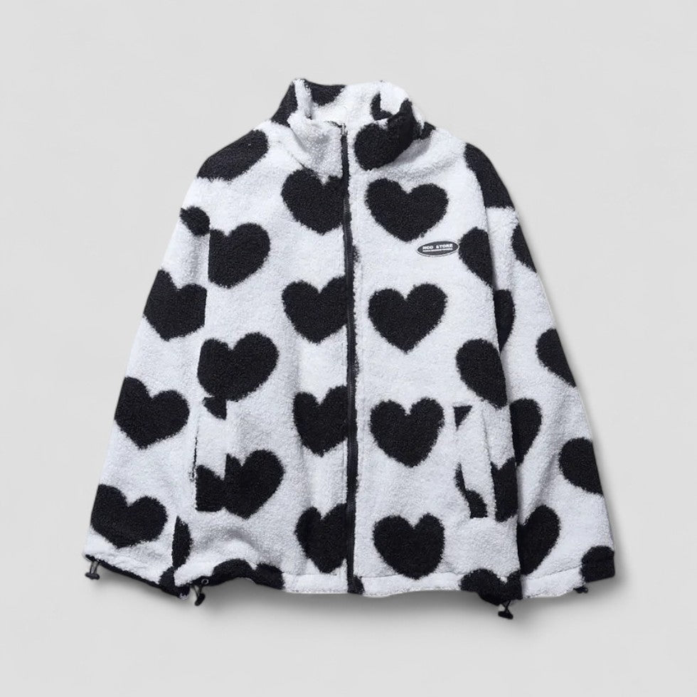 Women’s Reversible Heart Lined Puffer Jacket - Cozy Zip-Up Coat