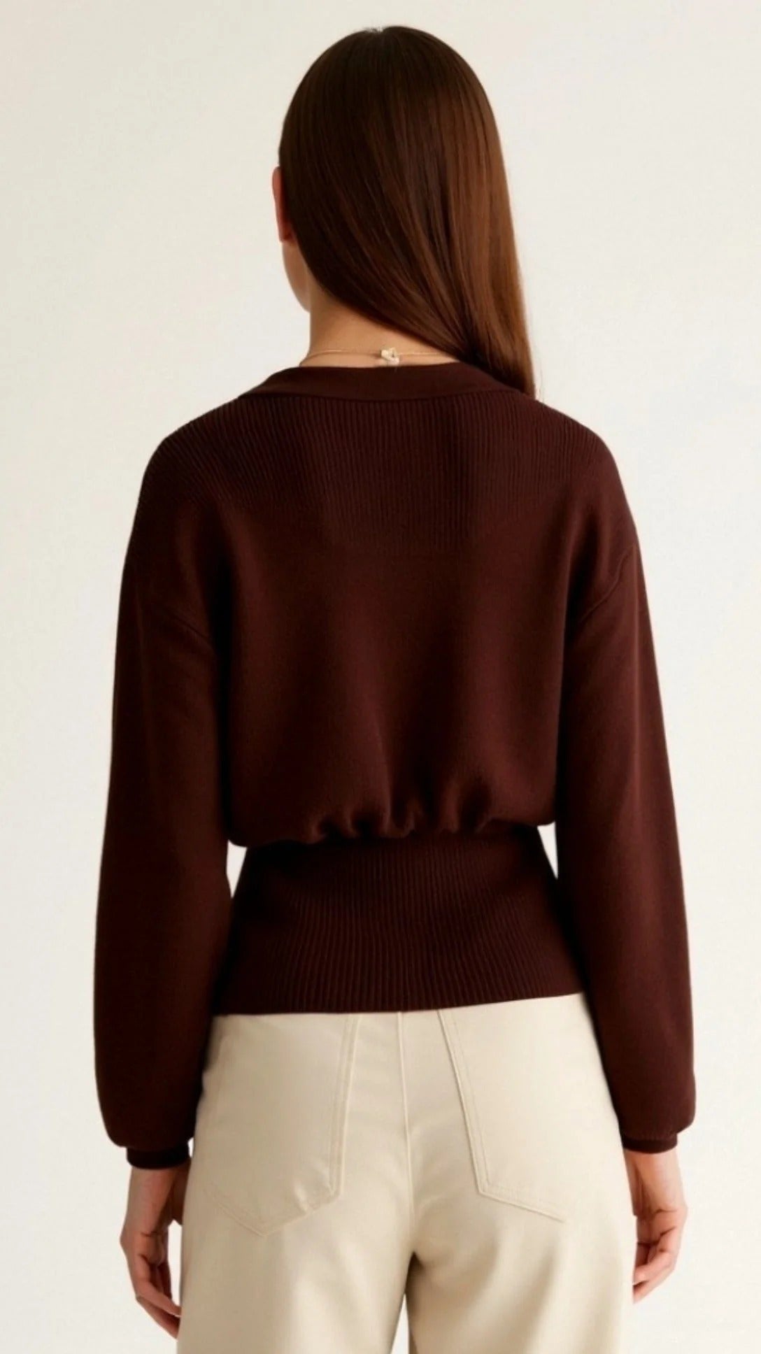 Women’s Deep V-Neck Statement Cardigan - Gold Detail Wrap Top