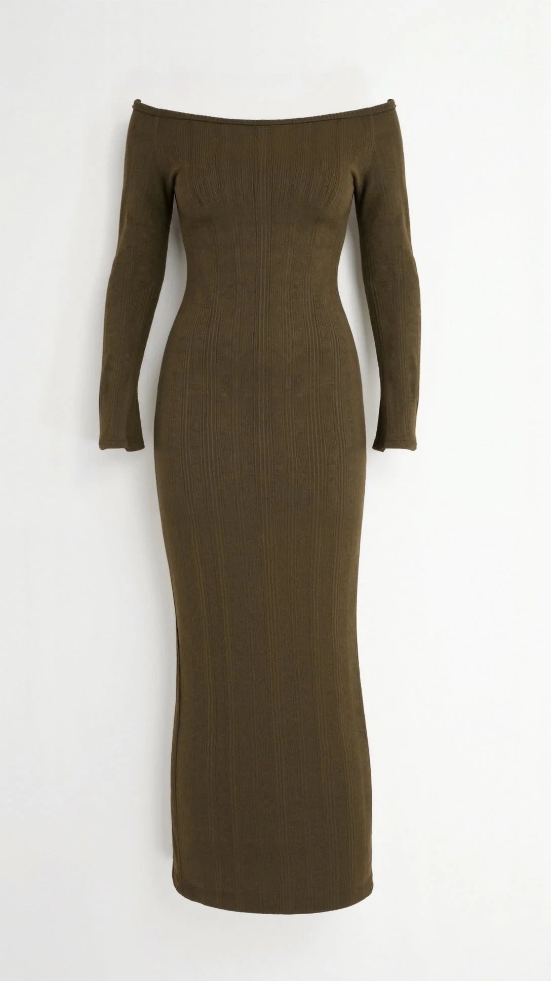 Women’s Off-Shoulder Ribbed Maxi Dress - Elegant Bodycon Dress