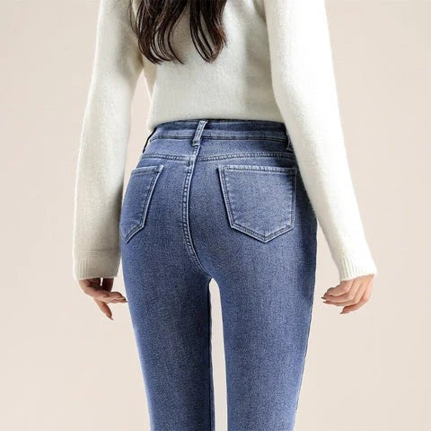 Women’s High-Waist Fleece-Lined Jeans - Warm Winter Slim Fit Pants
