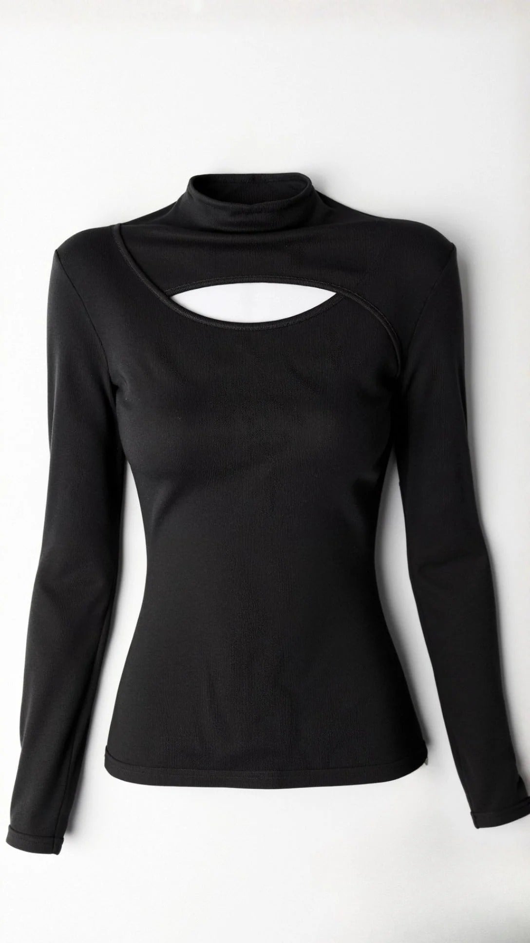 Women’s Cutout Long Sleeve Top - Mock Neck Fitted Blouse