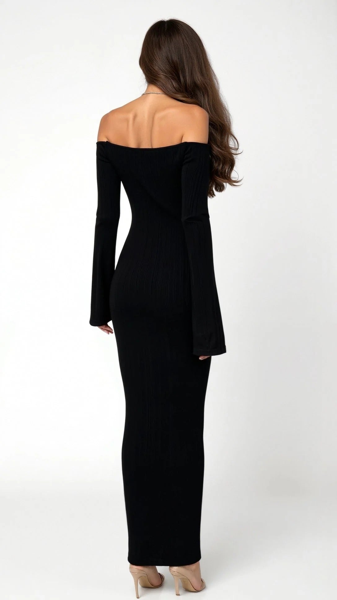 Women’s Off-Shoulder Ribbed Maxi Dress - Elegant Bodycon Dress