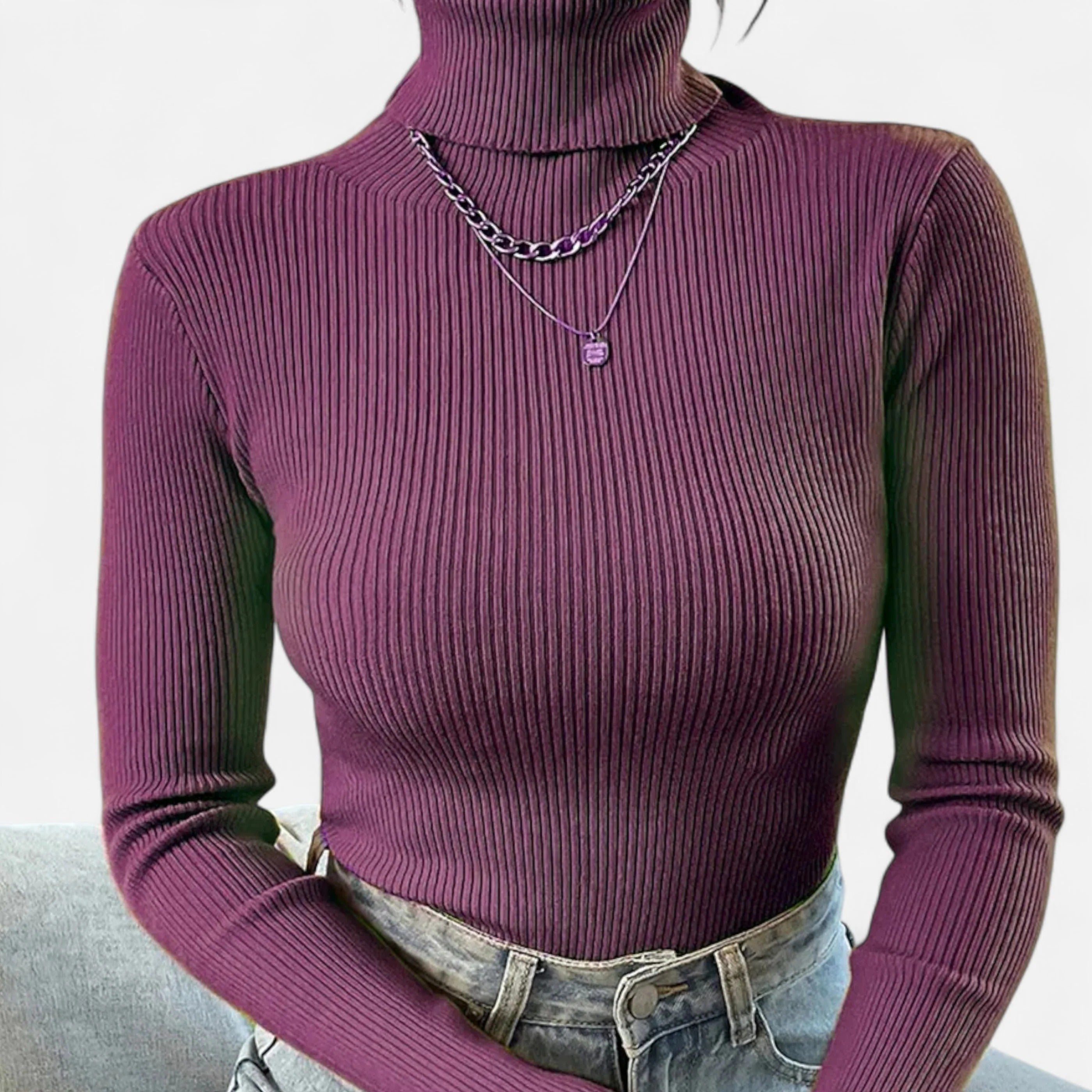 Women’s Ribbed Mock Neck Top - Slim Fit Long Sleeve Pullover