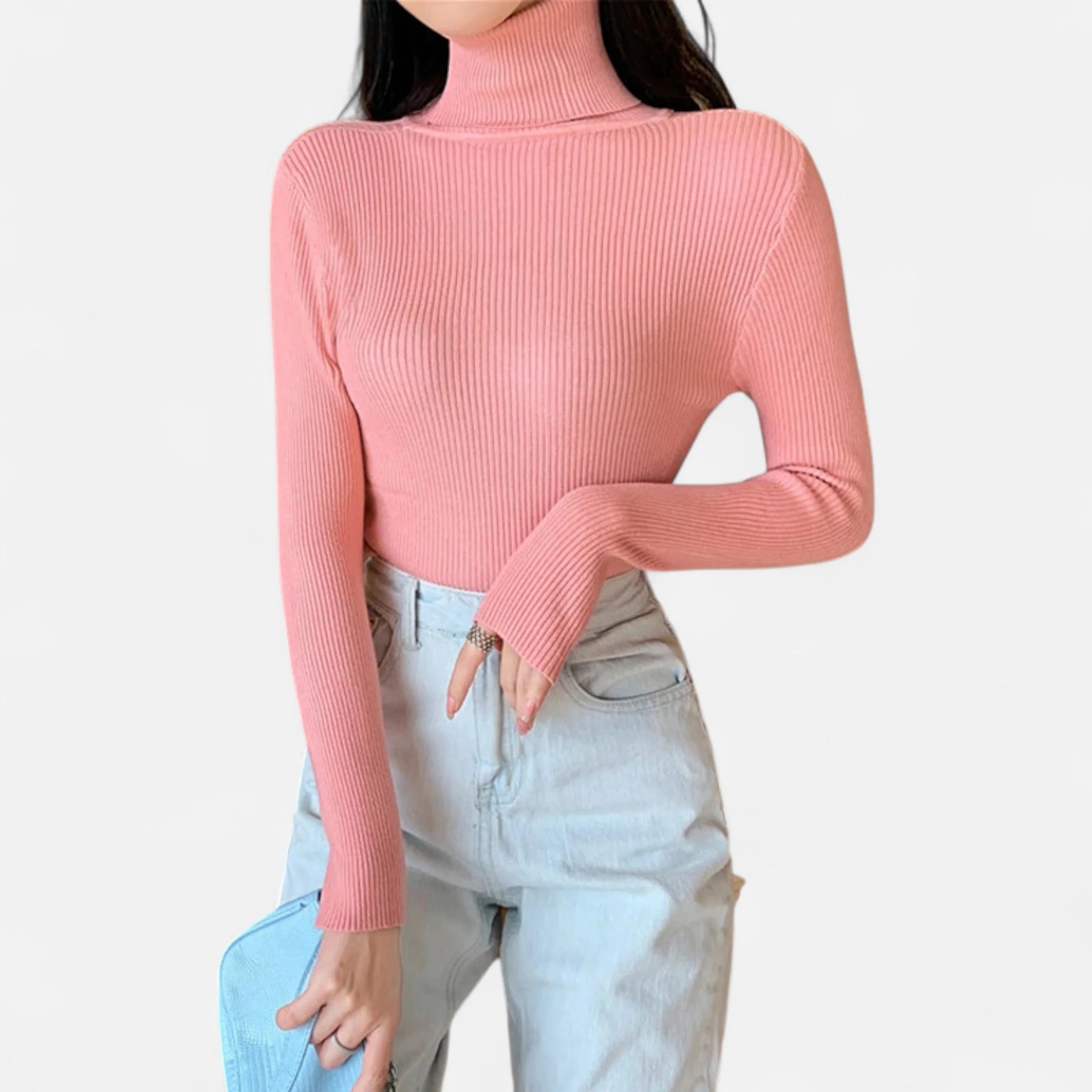 Women’s Ribbed Mock Neck Top - Slim Fit Long Sleeve Pullover