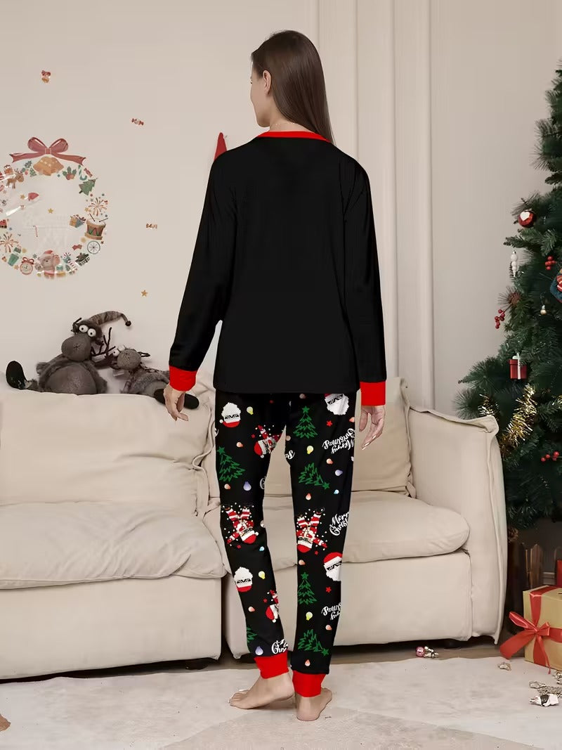 Women’s Santa Print Christmas Pajama Set - Long Sleeve Loungewear