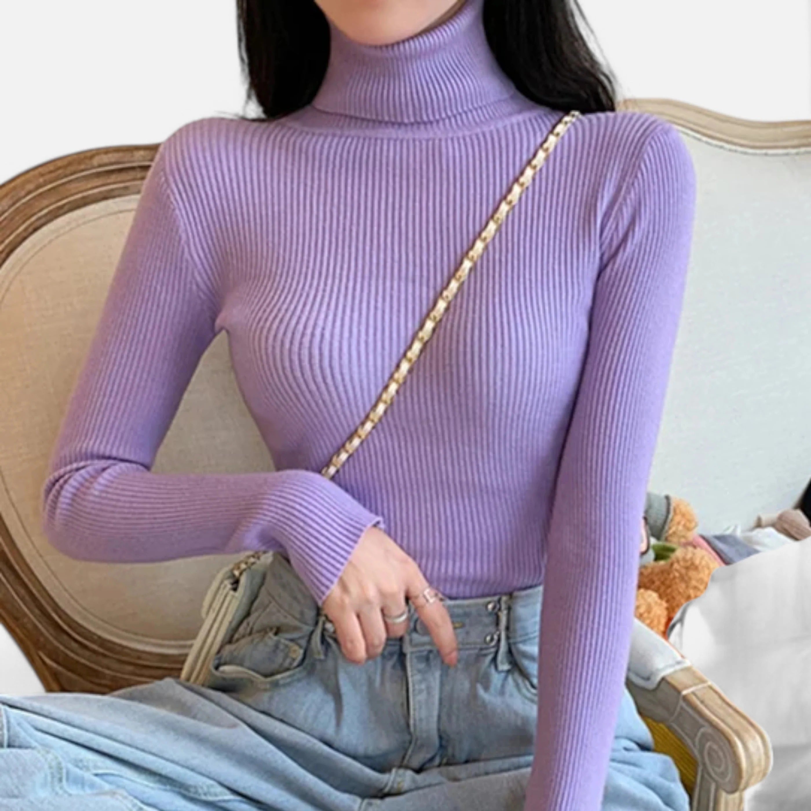 Women’s Ribbed Mock Neck Top - Slim Fit Long Sleeve Pullover