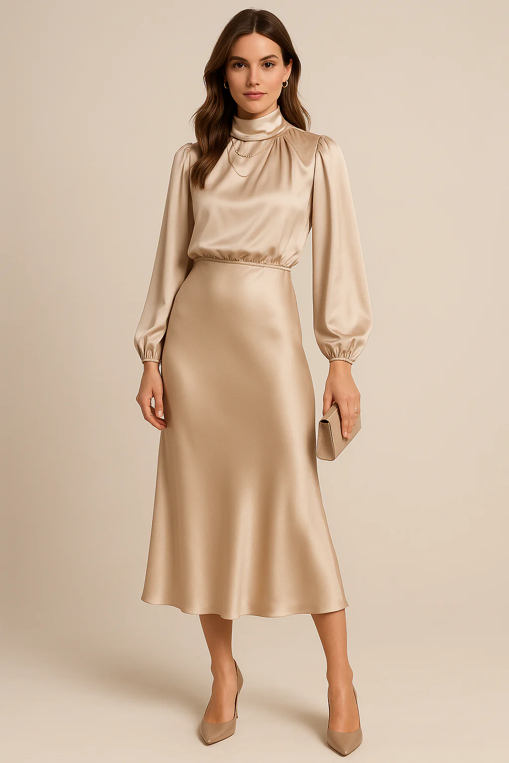 Women’s Seraphina Satin High-Neck Midi Dress
