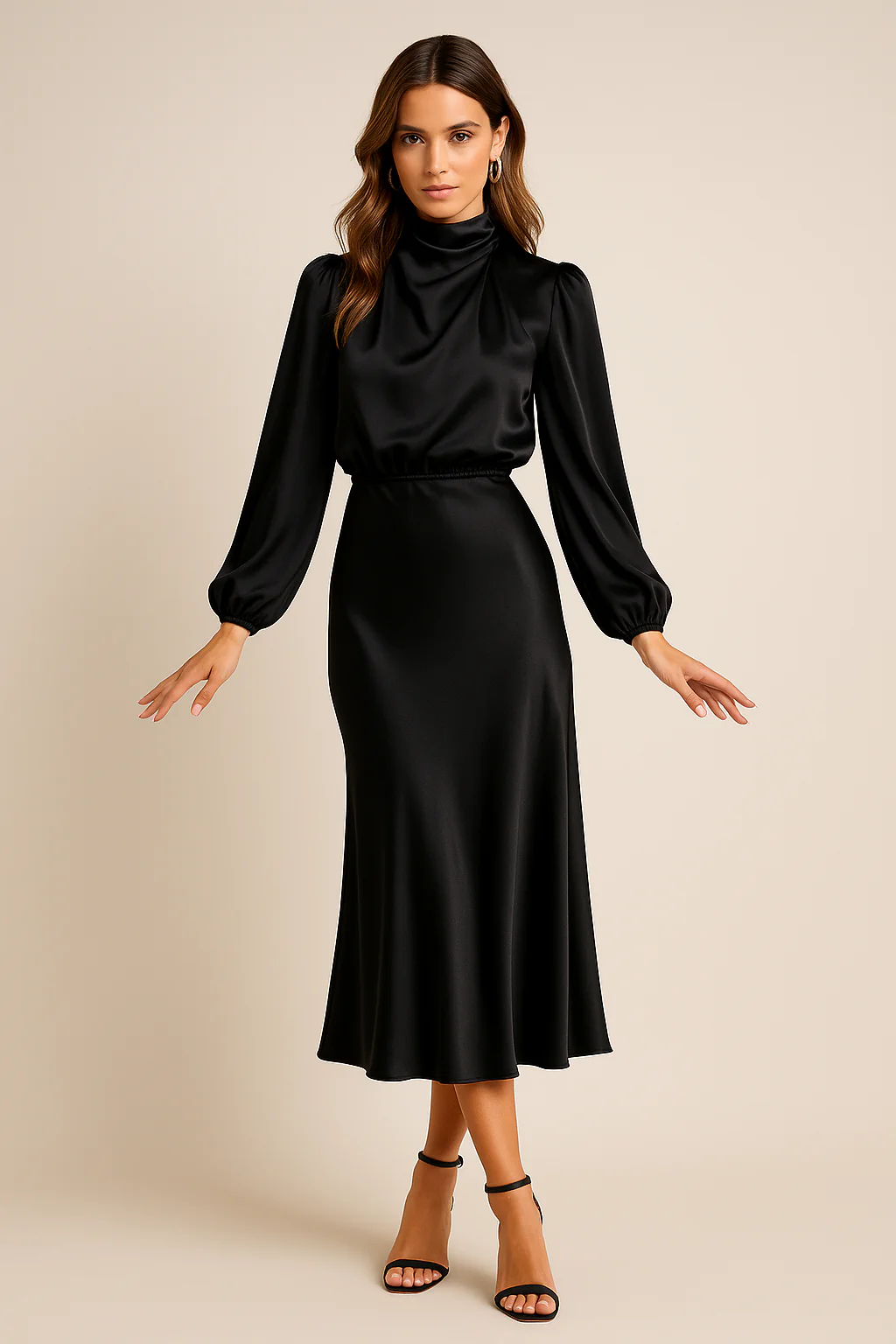 Women’s Seraphina Satin High-Neck Midi Dress