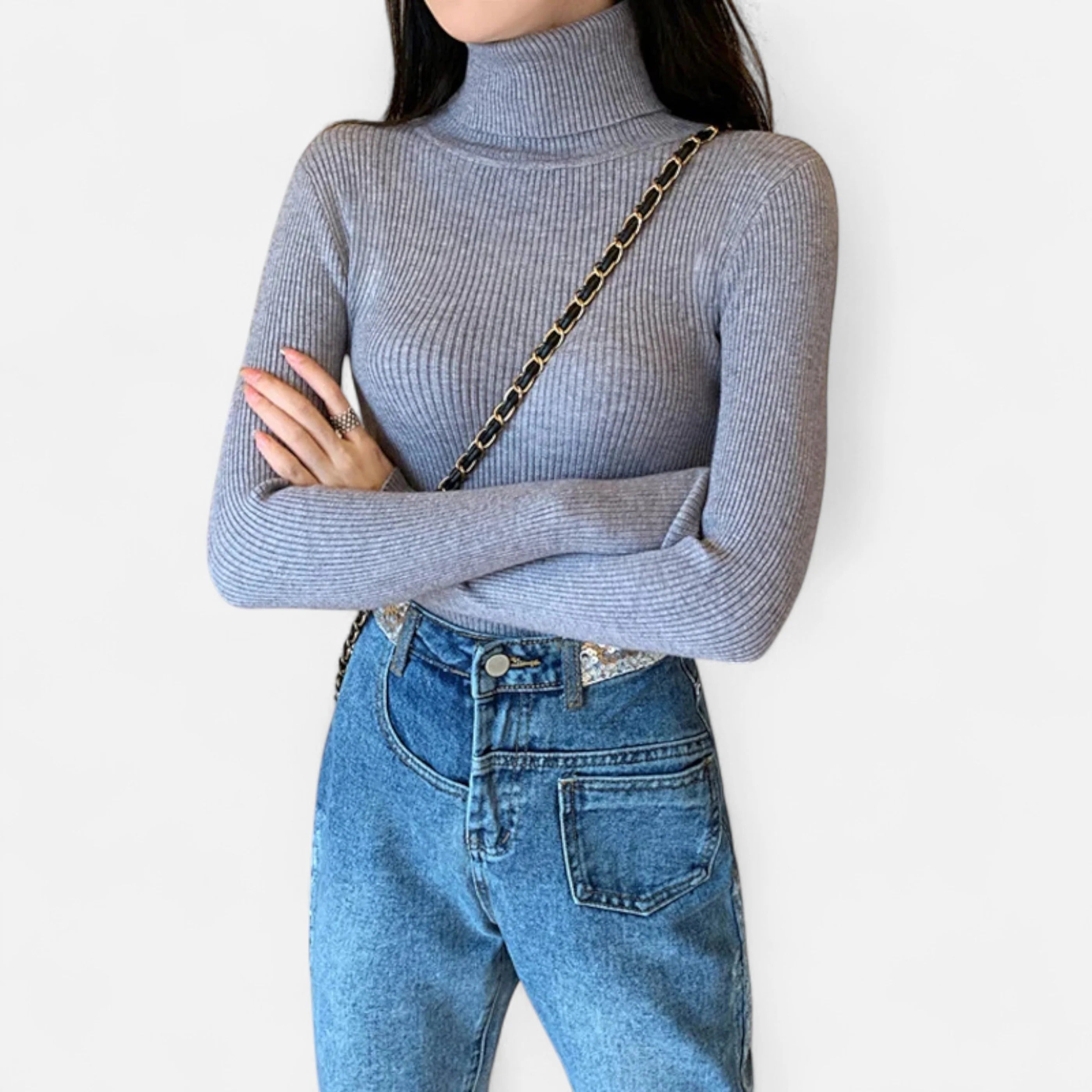 Women’s Ribbed Mock Neck Top - Slim Fit Long Sleeve Pullover