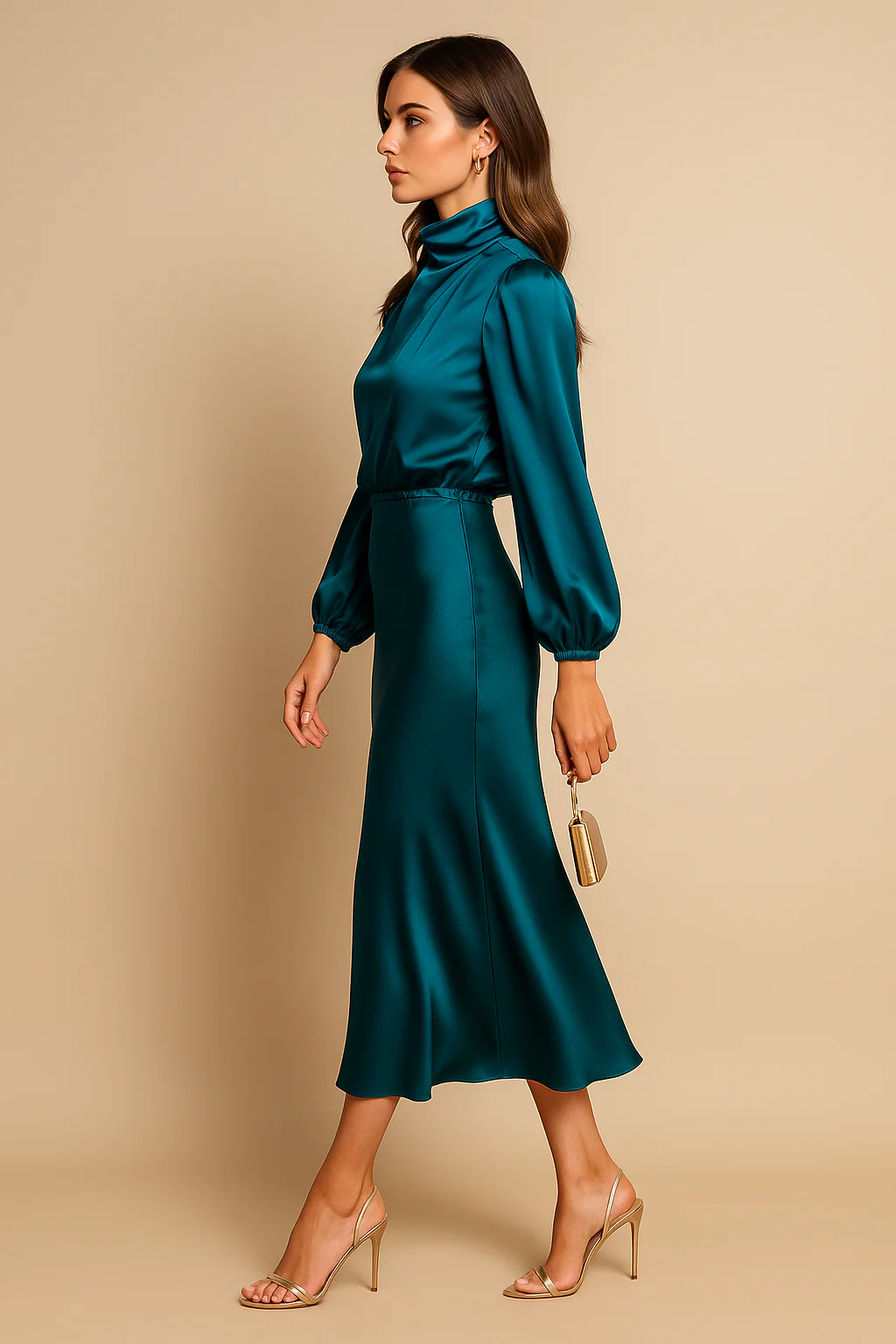 Women’s Seraphina Satin High-Neck Midi Dress
