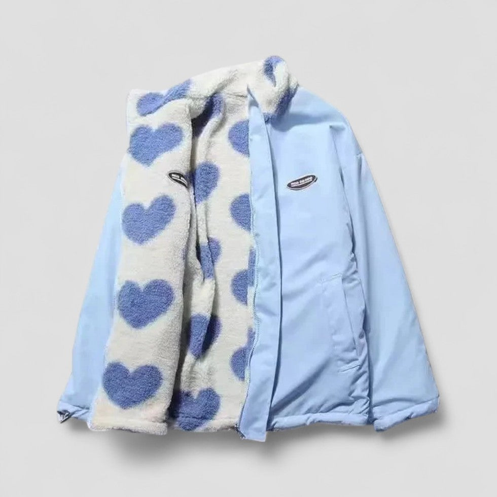 Women’s Reversible Heart Lined Puffer Jacket - Cozy Zip-Up Coat