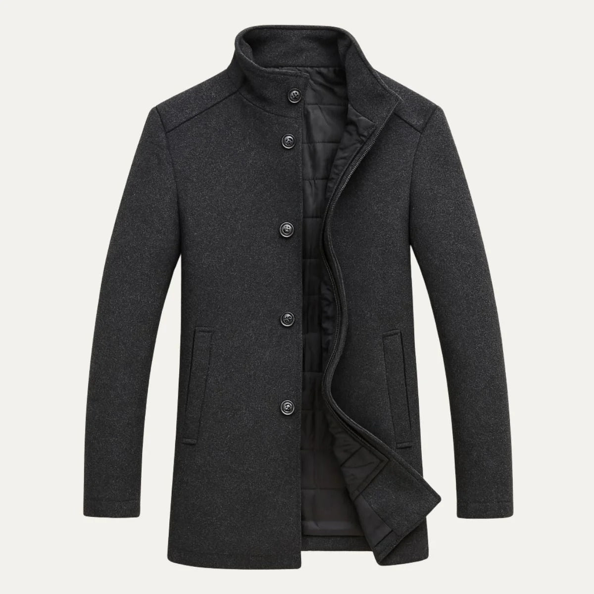 Men’s Stand-Collar Winter Overcoat - Classic Button-Up Outerwear
