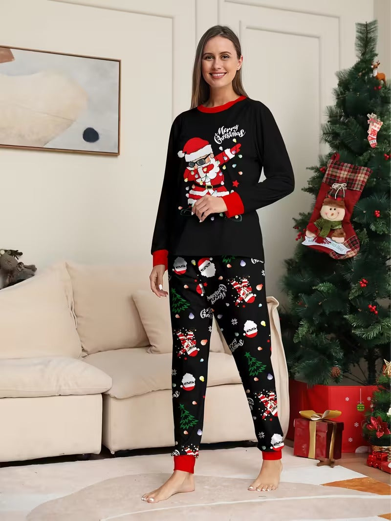 Women’s Santa Print Christmas Pajama Set - Long Sleeve Loungewear