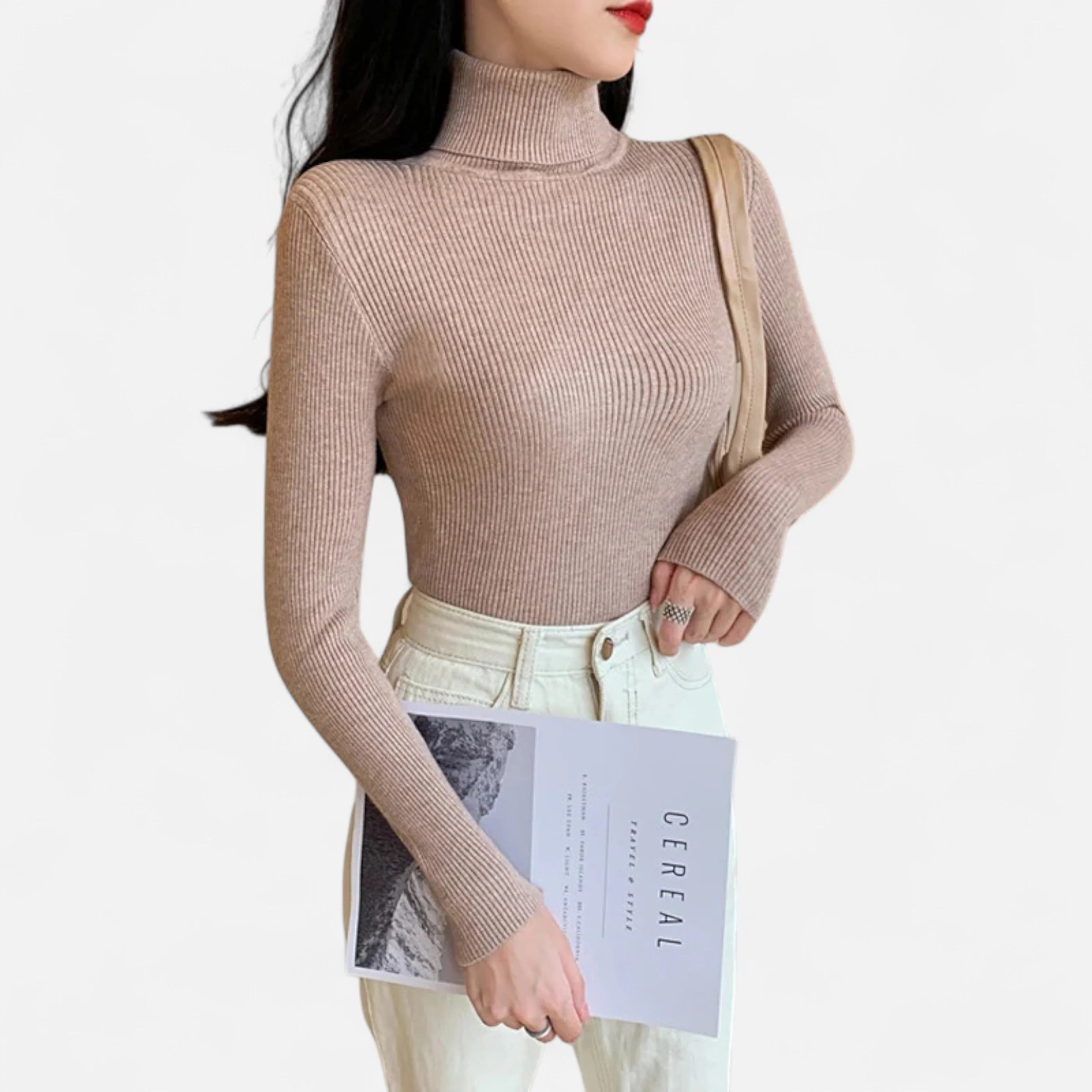 Women’s Ribbed Mock Neck Top - Slim Fit Long Sleeve Pullover