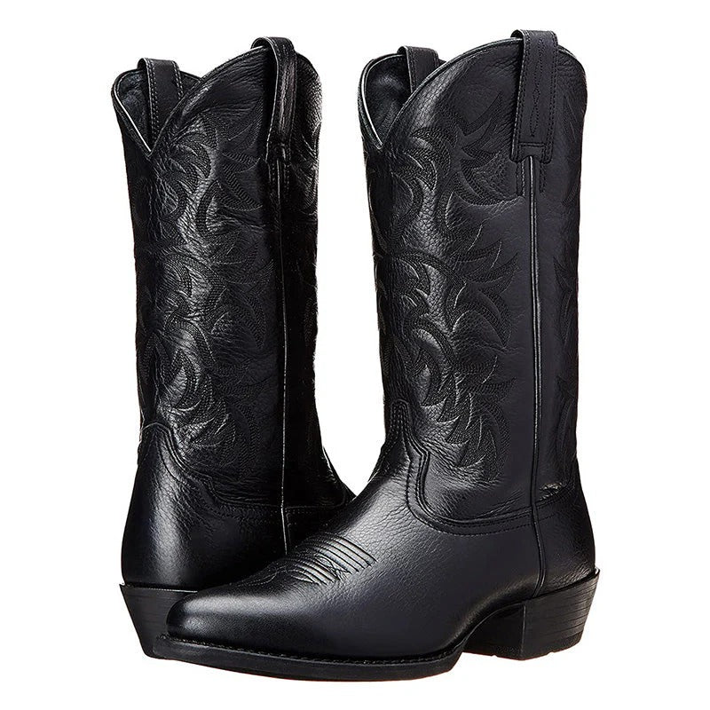 Women’s Midnight Western Leather Boots - Classic Embroidered Cowboy Style