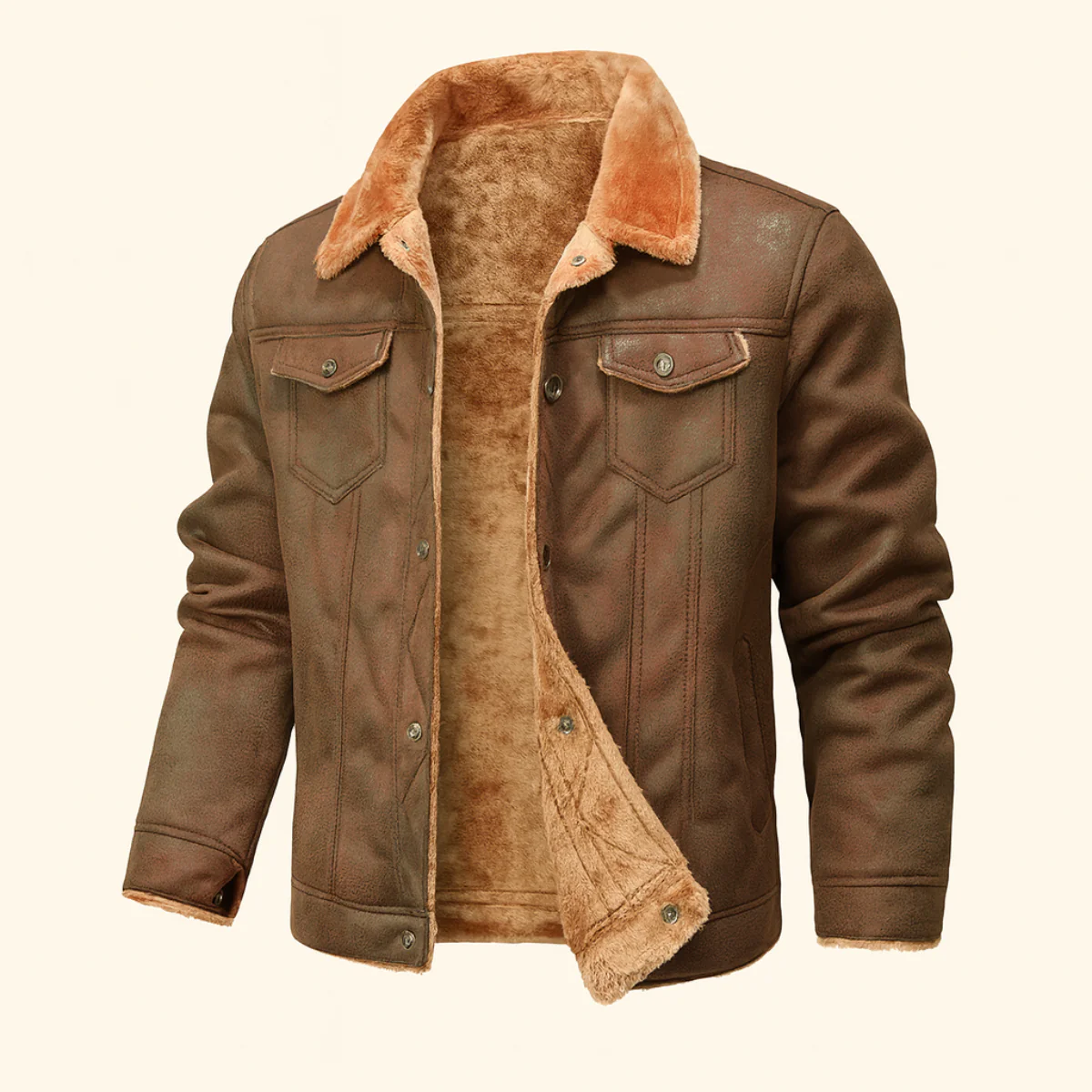 Men’s Shearling-Collar Trucker Jacket - Classic Winter Outerwear
