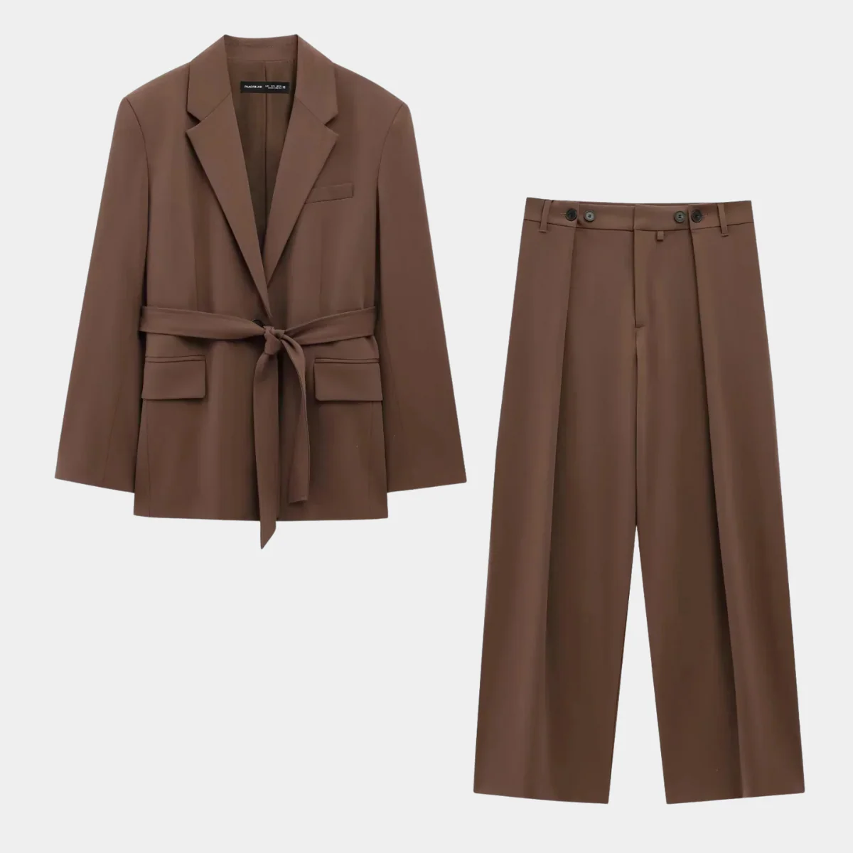 Women’s Belted Blazer & Wide-Leg Trouser Set - Tailored Two-Piece Suit