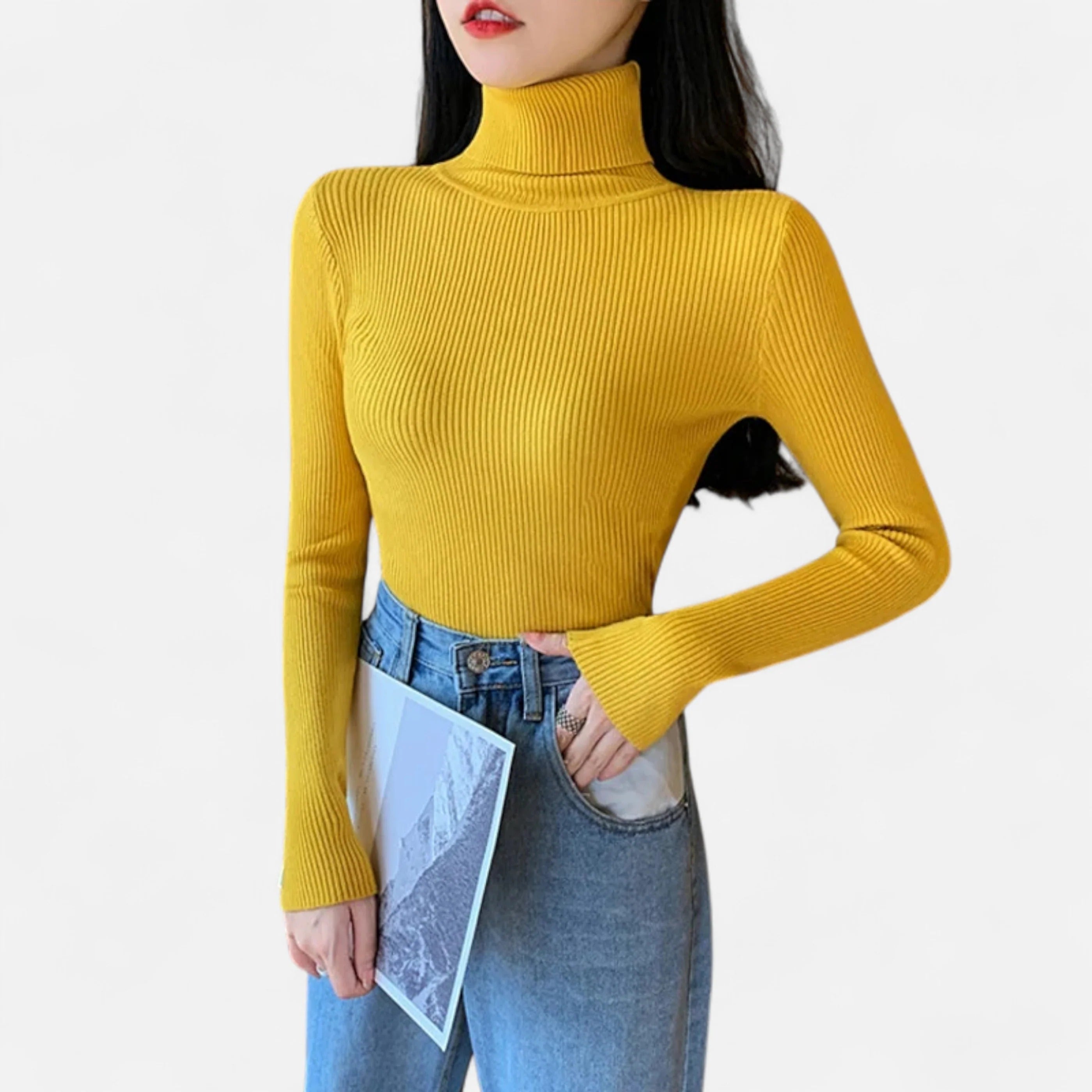 Women’s Ribbed Mock Neck Top - Slim Fit Long Sleeve Pullover