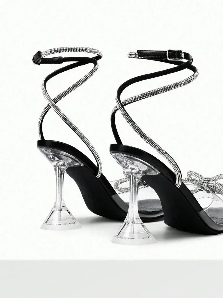 Women’s Rhinestone Ankle Strap Sandals - Clear Stiletto Heel