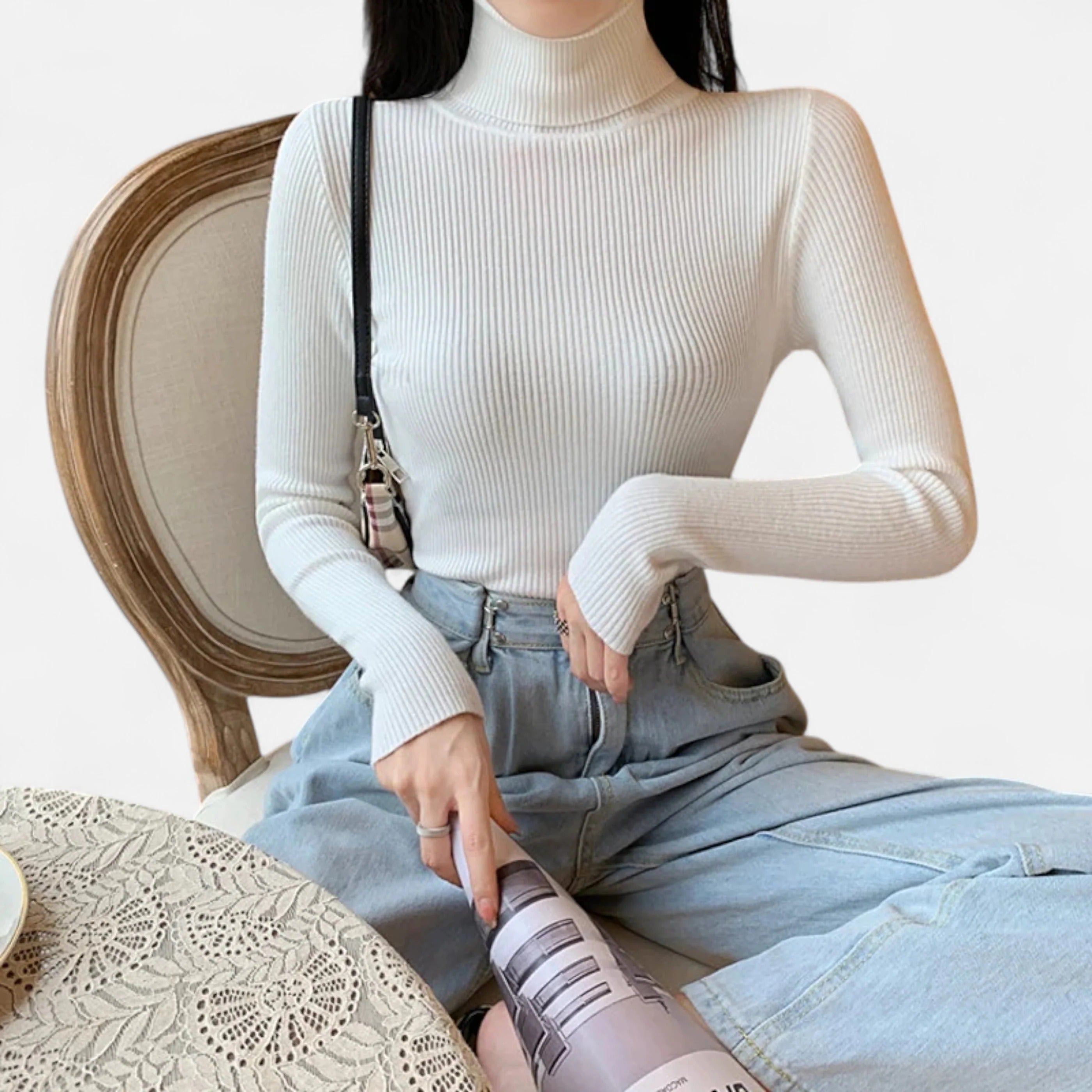 Women’s Ribbed Mock Neck Top - Slim Fit Long Sleeve Pullover
