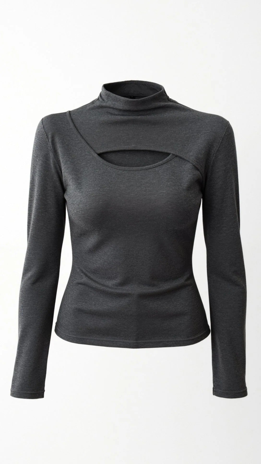 Women’s Cutout Long Sleeve Top - Mock Neck Fitted Blouse