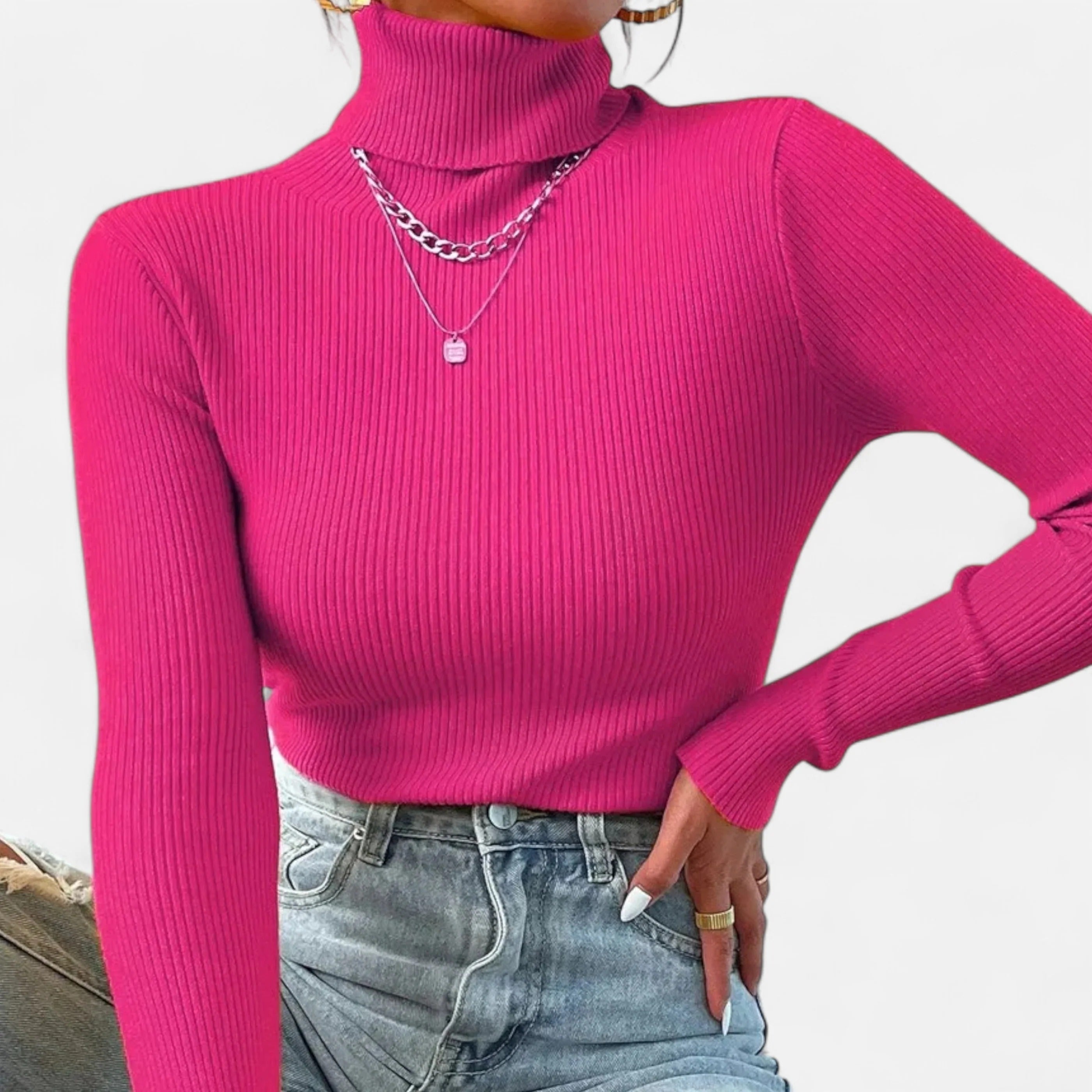 Women’s Ribbed Mock Neck Top - Slim Fit Long Sleeve Pullover