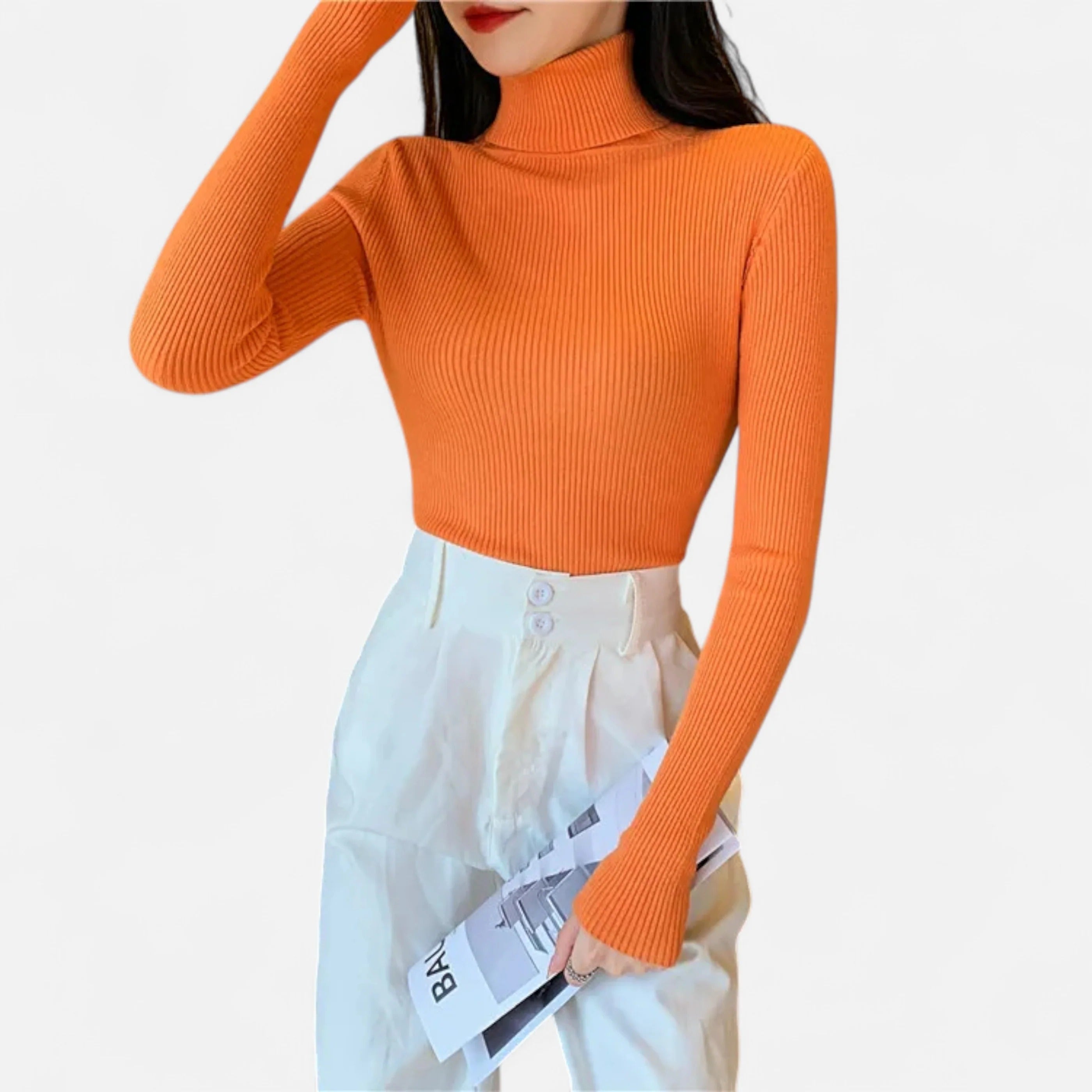 Women’s Ribbed Mock Neck Top - Slim Fit Long Sleeve Pullover