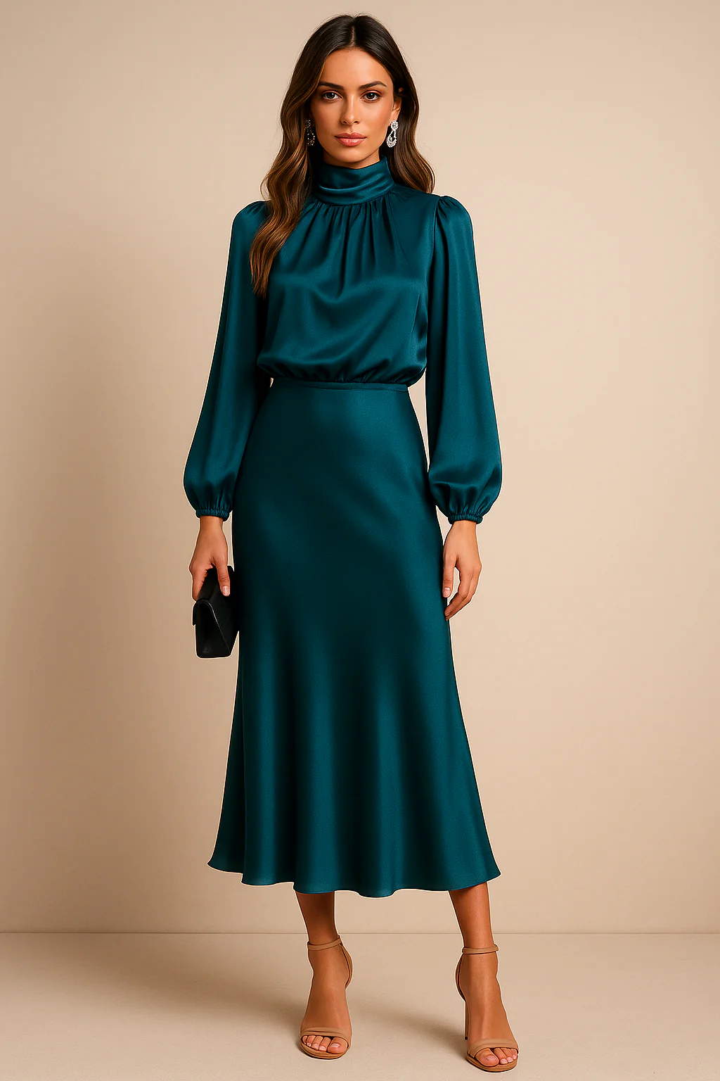 Women’s Seraphina Satin High-Neck Midi Dress