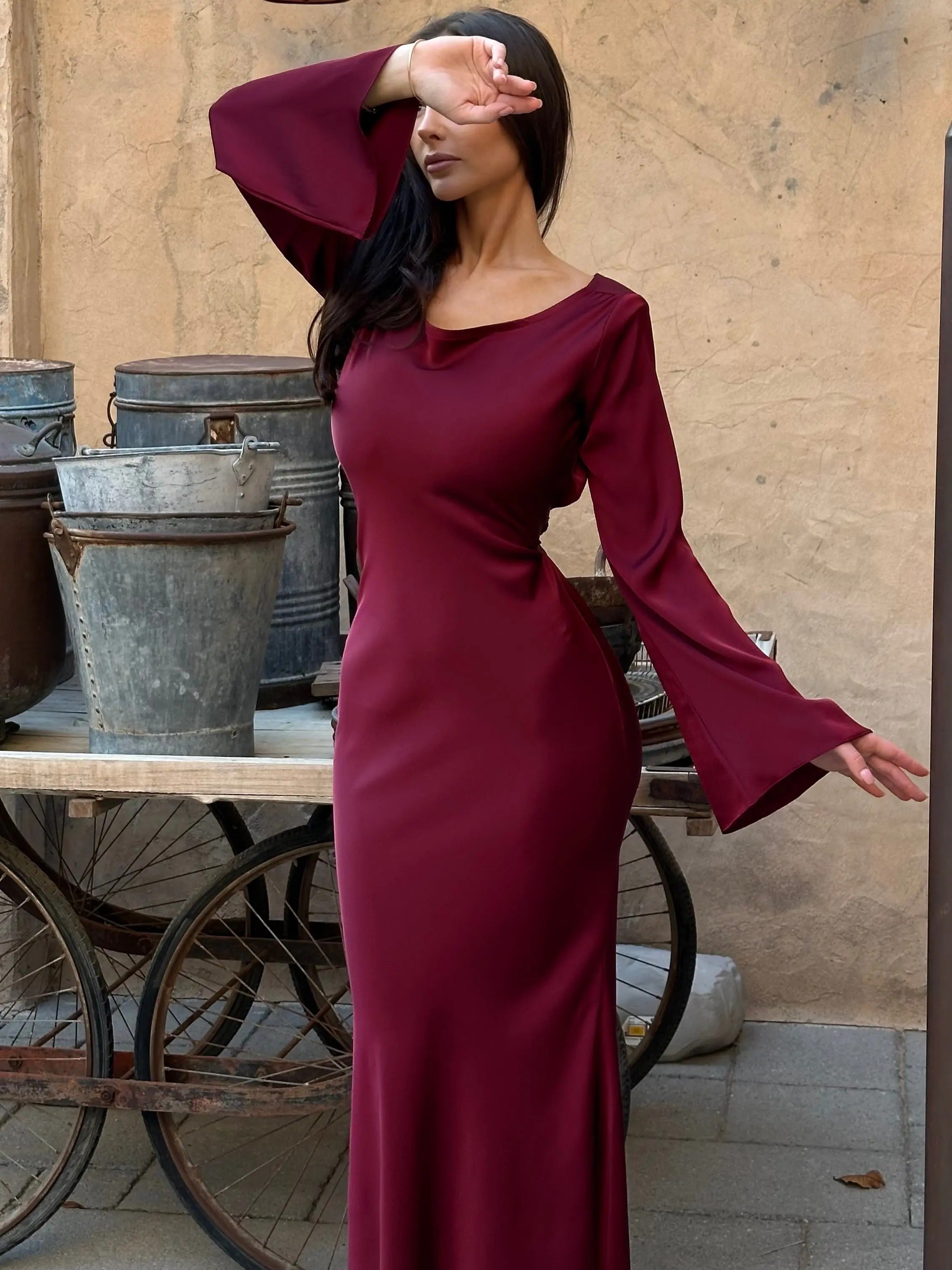 Women’s Elegant Long Sleeve Maxi Dress - Sophisticated Evening Gown
