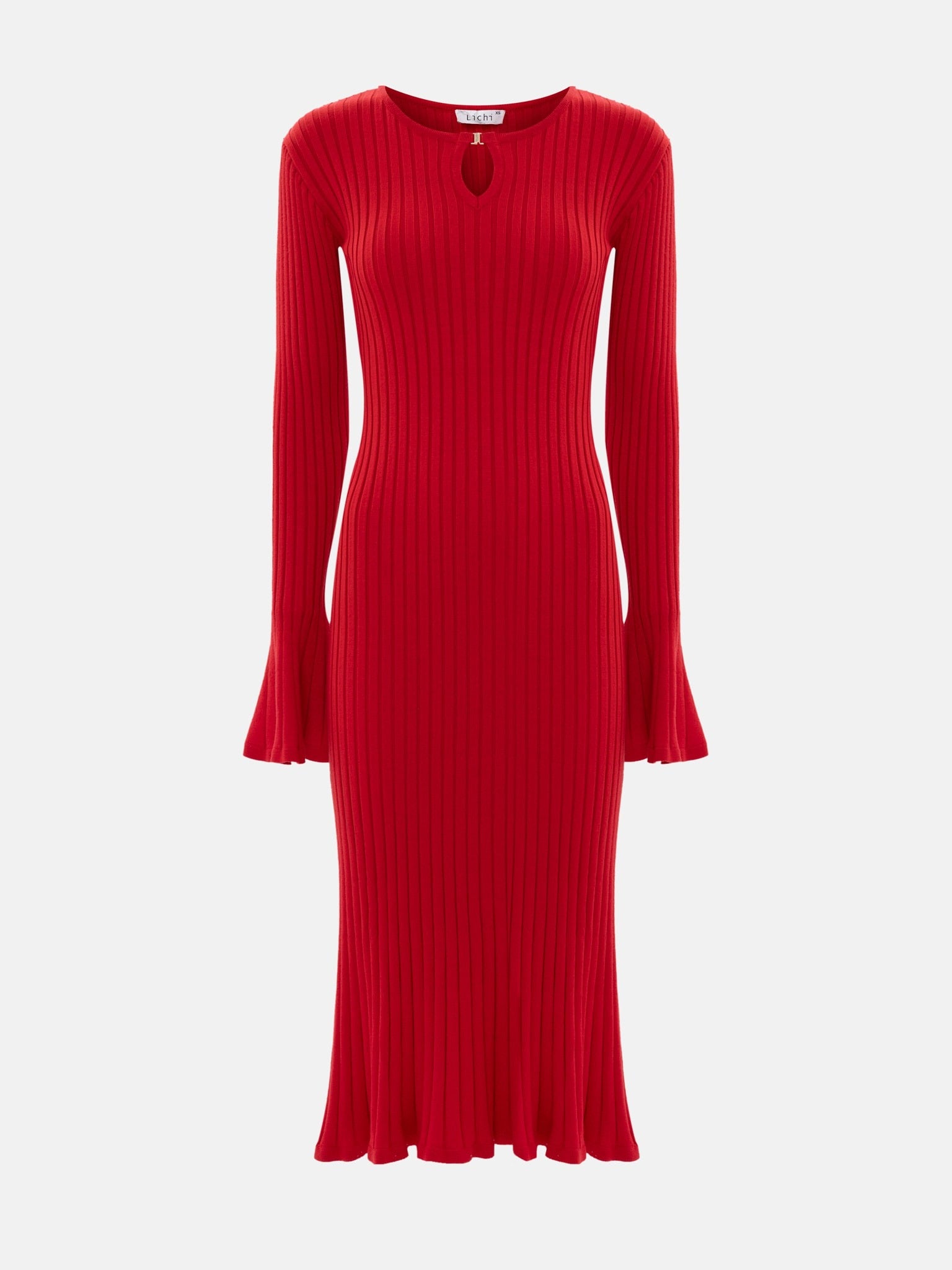Women’s Ribbed Long Sleeve Midi Dress - Flared Cuff Detail