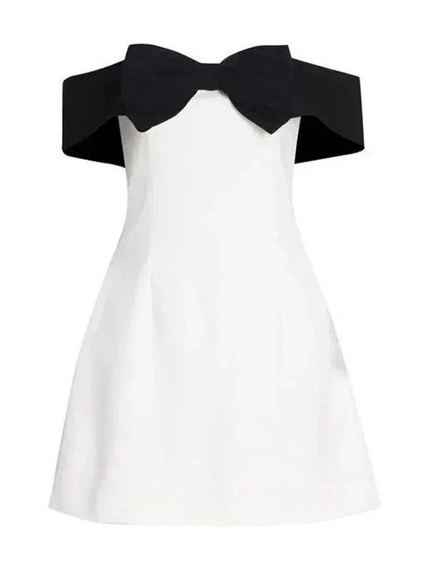 Women’s Strapless Mini Dress - Statement Bow Detail Cocktail Outfit