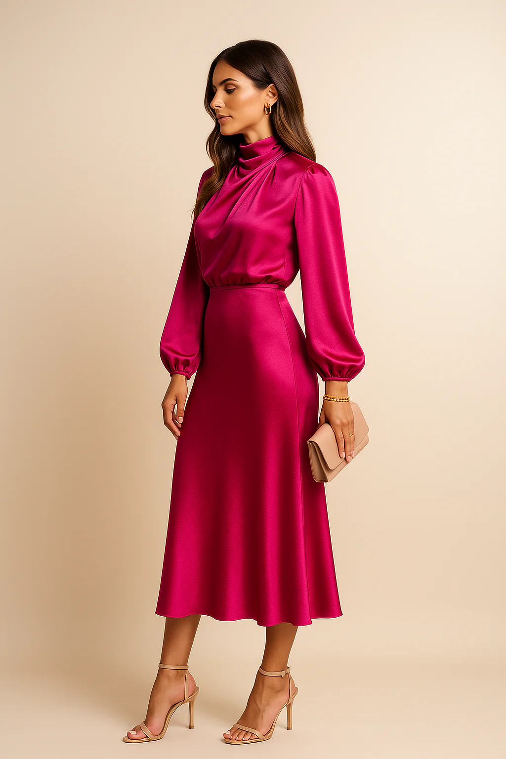 Women’s Seraphina Satin High-Neck Midi Dress