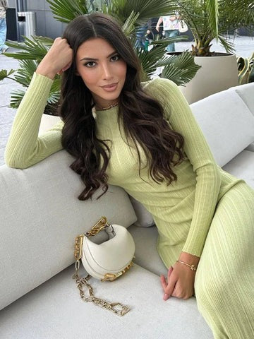 Women’s Long Sleeve Bodycon Maxi Dress - Elegant Casual Knitwear