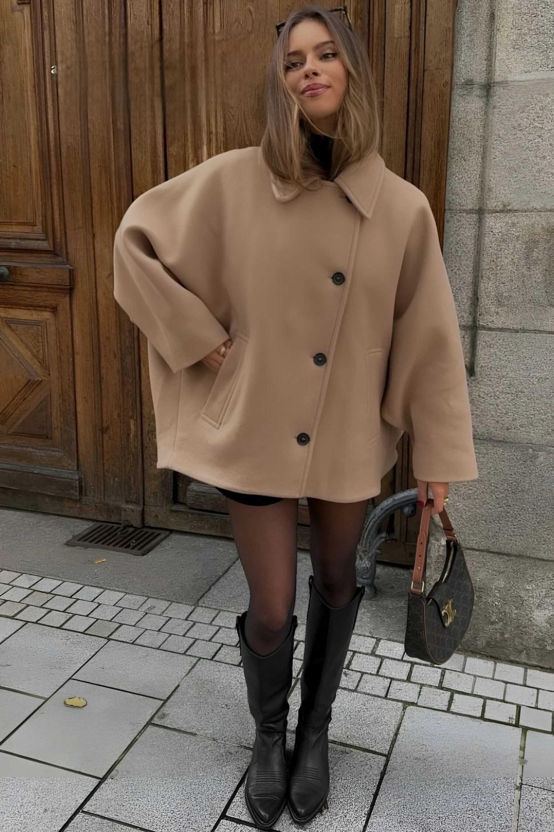 Women’s Oversized Peacoat - Double Breasted Button Front Jacket
