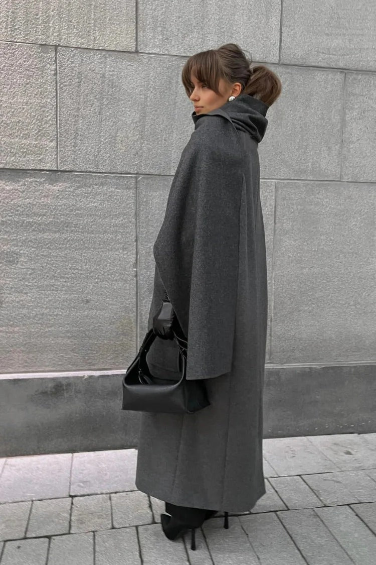 Women’s Long Cape Coat – Elegant High-Collar Overcoat
